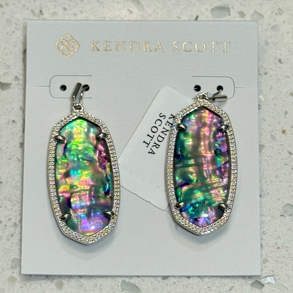 Kendra Scott Elle Earring in Rhodium-Lilac Abalone Stone **NEW with tag**